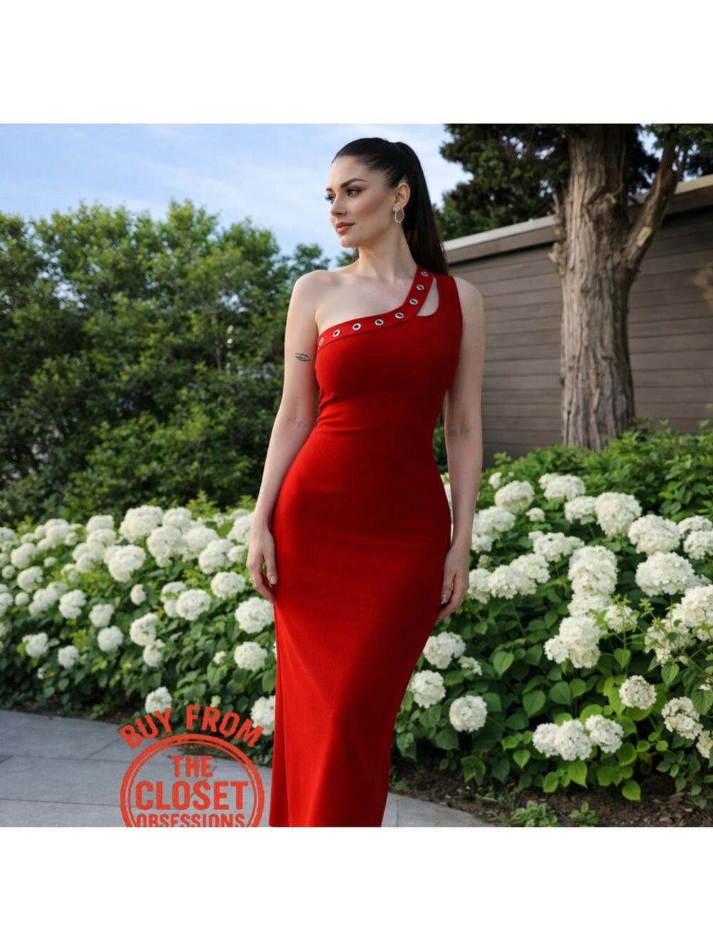 ZARA Red One Shoulder Midi Dress NWT Bodycon Cocktail Party Dress M